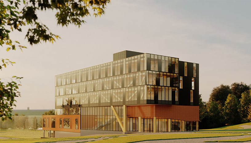 A rendering of the structural wood CNL building.
