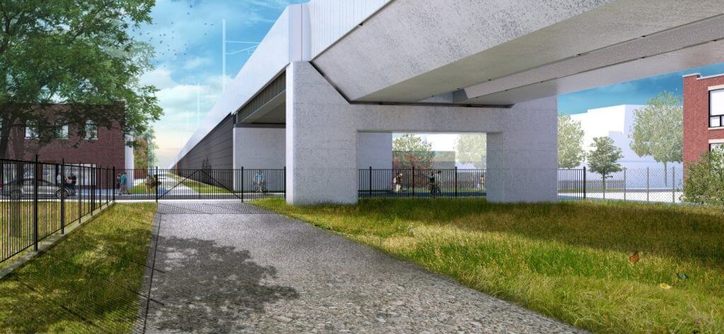 Alternate rendering of grade separation at Davenport Diamond.