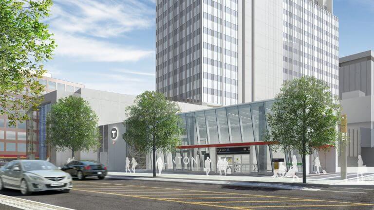 Render of the exterior of Yonge-Eglinton station.