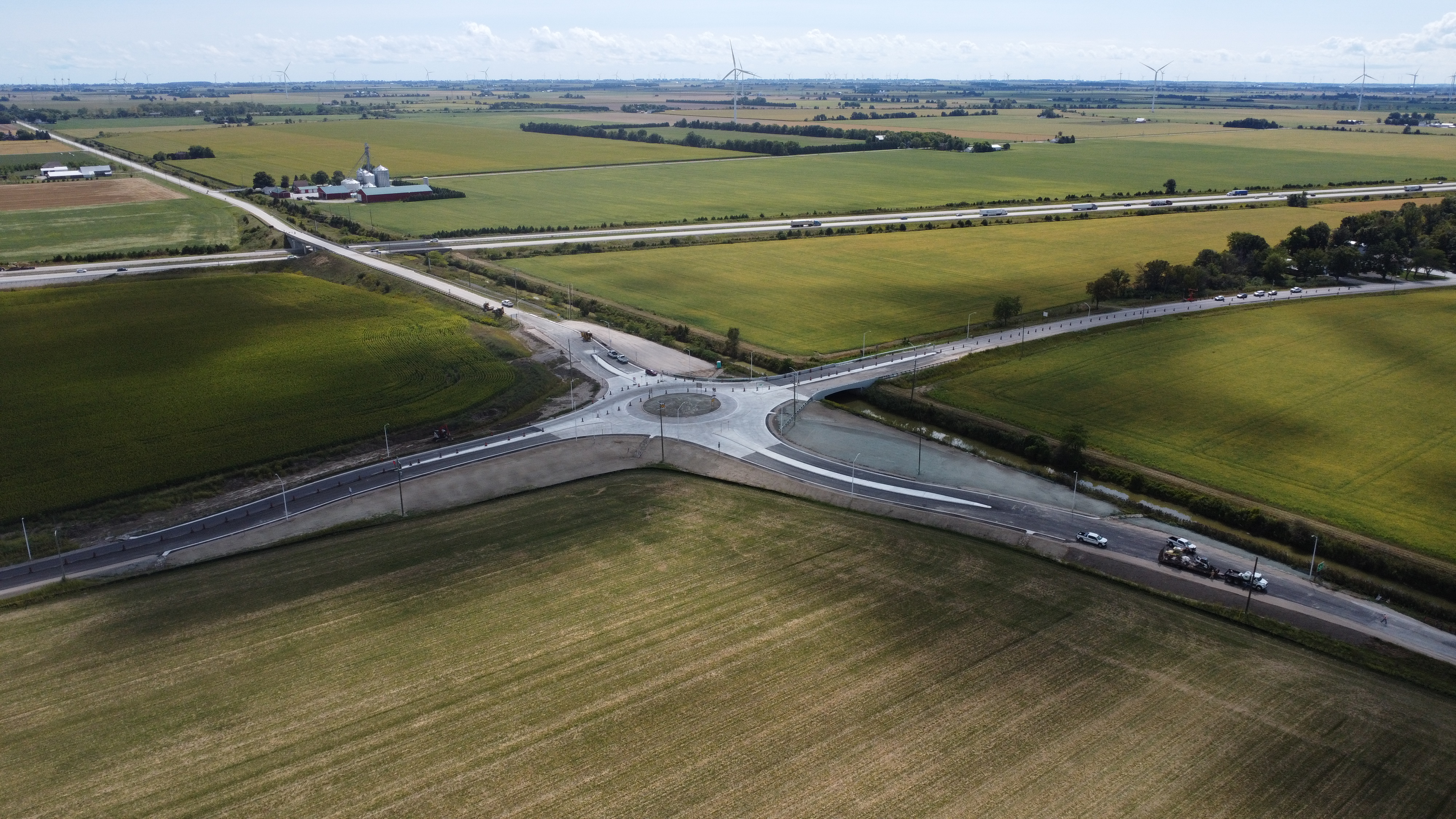 birds eye view of new roundabout at Queens Line and Merlin Road