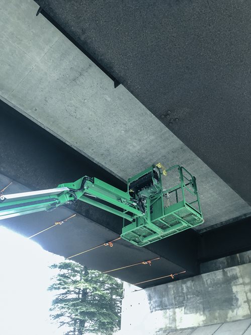 Contractor (Clearwater Structures) installing access platforms on Hwy 11.