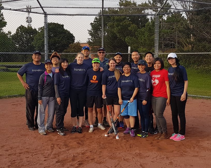 Group photo of the bLEAders softball team at the end of the 2017 season.