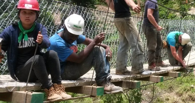 Engineers working on a bridge in Patzula Guatemala.