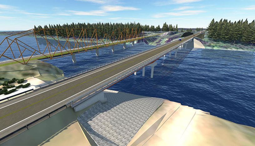 3D rendering of a bridge development project showing new alignment.