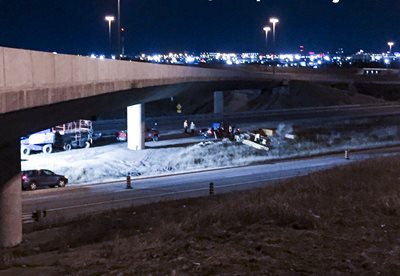 Nighttime construction on Hwy 403 at Tomken Road.