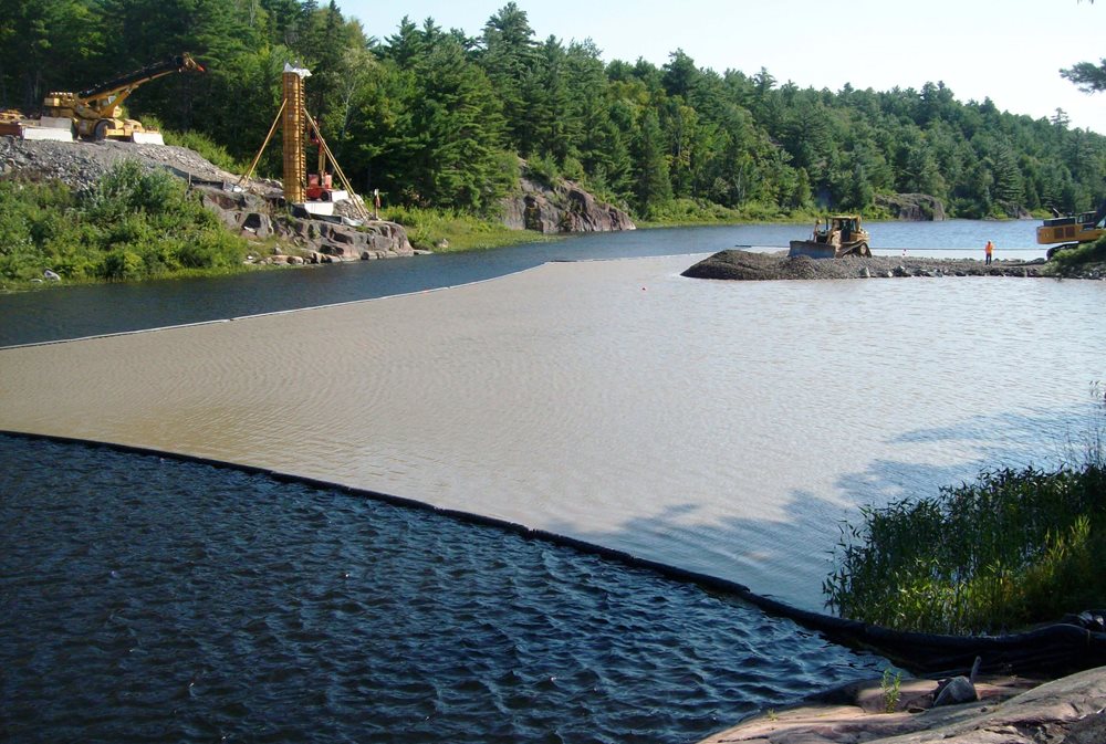 A natural lake undergoing construction.